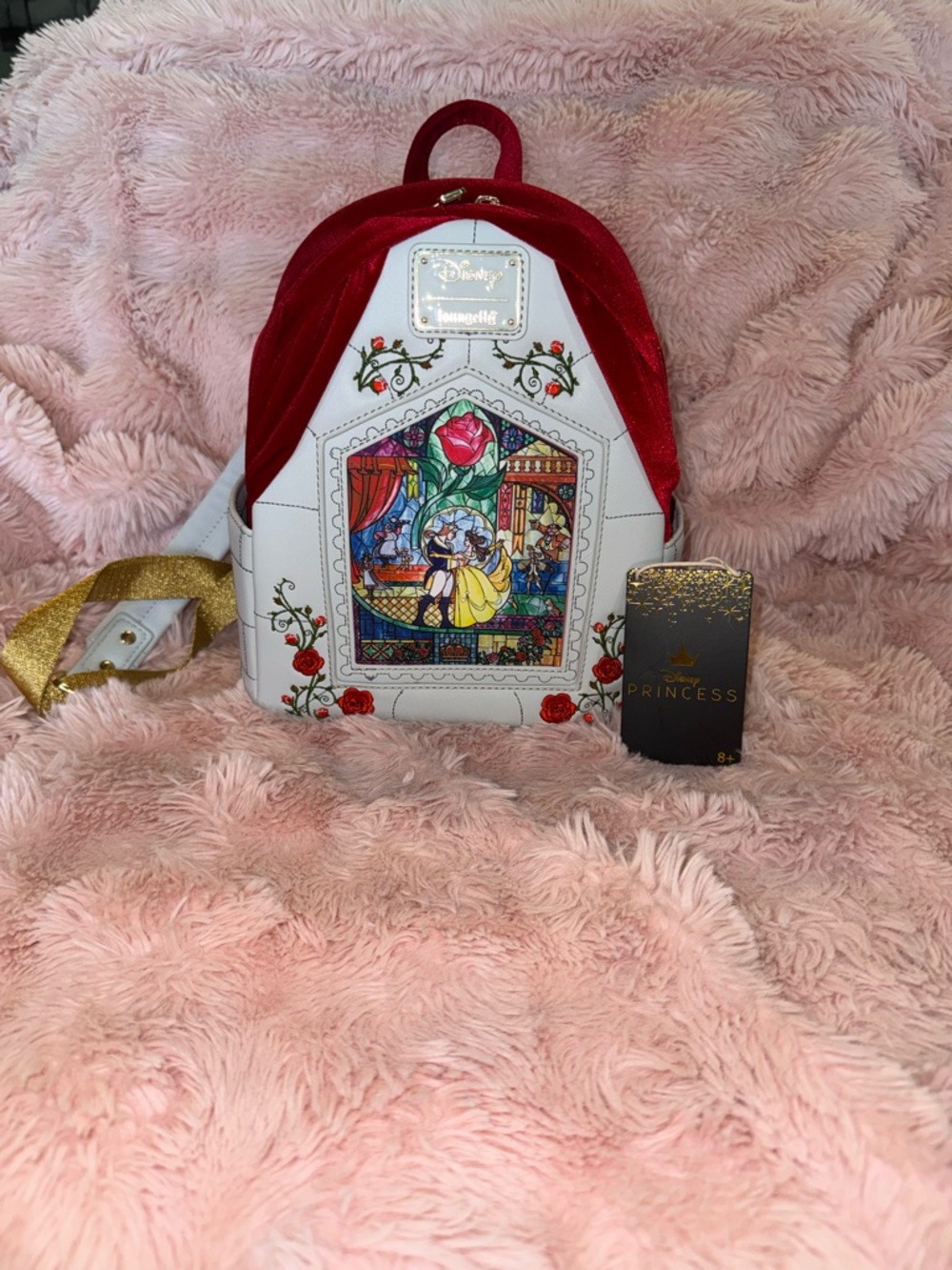 Loungefly White, Red & Gold Beauty and the Beast Stained-Glass Mini Backpack